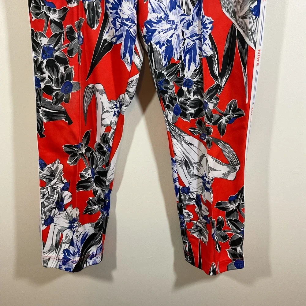 Nike Floral Track Pants Women M Red Cropped Botanical Logo Tape Streetwear Retro
